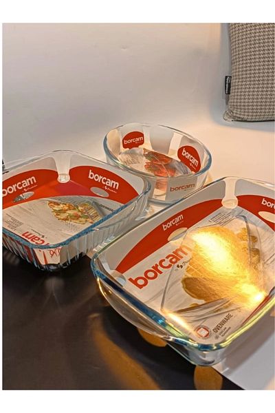 Paşabahçe Borcam Medium Size Oven Mold Set of 3 Oven Tray (59084+59006+59384)