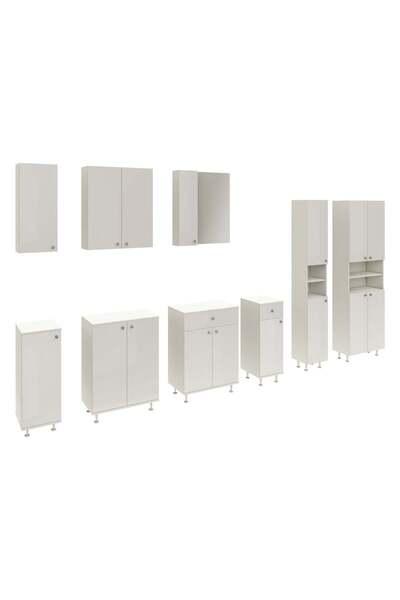 haaus.ro Bathroom Cabinet Zaria, 1 Drawer, 2 Doors, Glossy White/White, MDF, L 60 x w 35 x H 85 cm