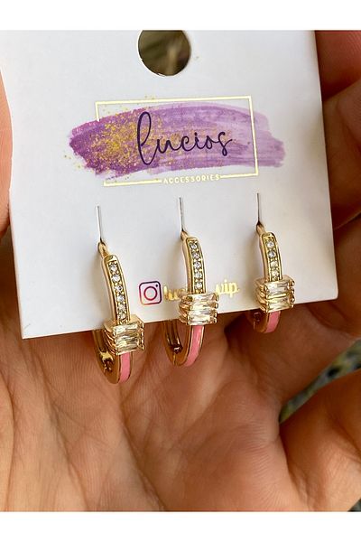 Lucios Vip Baguette Stone Detailled Colorful 3-Piece Earring Set