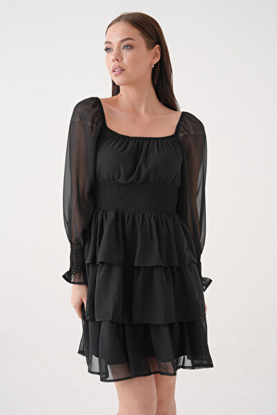 Secret Passion Lingerie Γυναικείο Μίνι Βραδινό Φόρεμα Μαύρο Μίνι Βραδινό Φόρεμα με Φόδρα από ύφασμα σιφόν Gipe and Layered Design 078