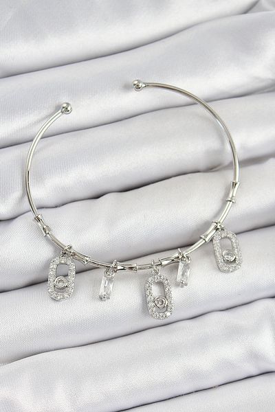 BESKAR Brass Zircon Stone Rectangular Model Silver Color Charm Bracelet