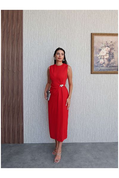 ESRAHELVACI Sleeveless Pleated Buckle Detailed Dress