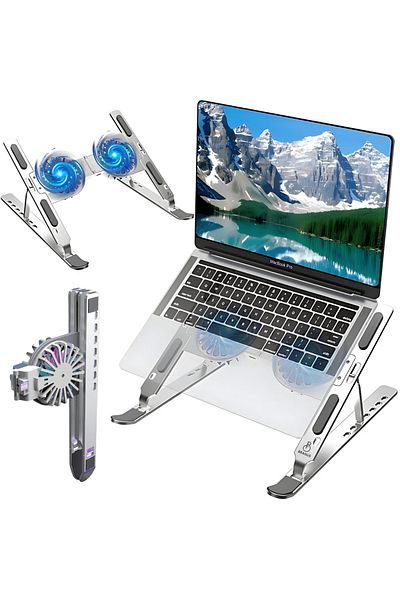 BRAGUS Suport pliabil pentru laptop, C9 Pro, 2 viteze, RBG, laptopuri pana la 17 inch, pliabil, argintiu