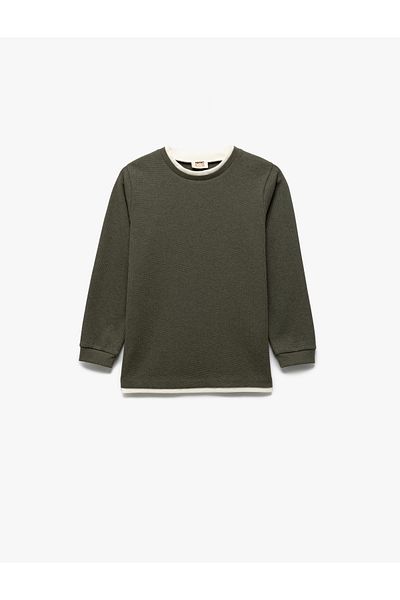 Koton Raised Crew Neck Striped Long Sleeve Basic Sweatshirt