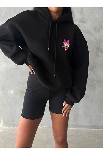 KAZAX 3 Thread Raised Oversize Compact Duck Printed Sweat Black
