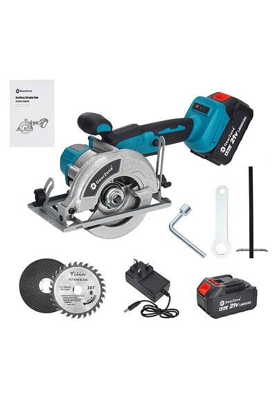 GearZone Cordless Circular Saw, 1200W 4.0Ah 6500RMP with 2 Batteries and 2 Saw Blades