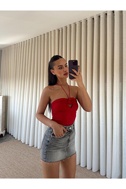 mydukkan.co Milla Rose Detail Halter Neck Bodysuit Red