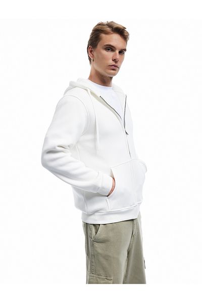 Koton Long Sleeve Hooded Zippered Kangaroo Pocket Sweatshirt