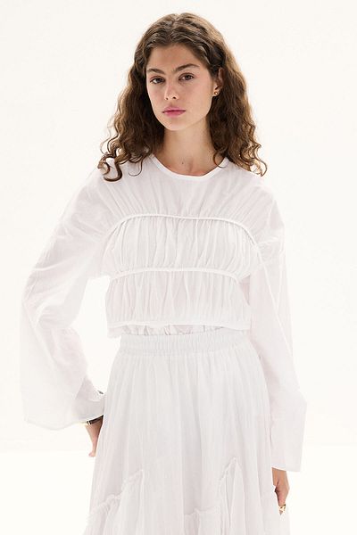 Hooopstore Voile White Tunic with Gather Detail