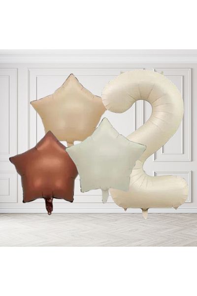 tedaks 2 Year Old Retro Cream Beige Brown Star Foil Balloon Set with Cream Numbers Birthday Stylish Party Ornament