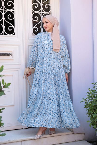 LOCCO Rochie de damă cu model de grădină de țară albastră
