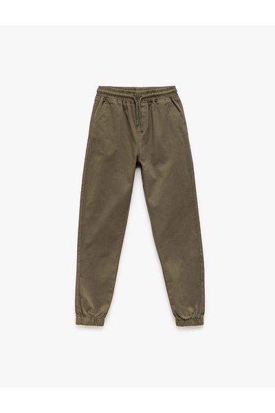Koton Cotton Gabardine Jogger Trousers with Lace-Up Waist and Pocket Detail