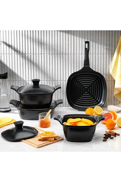 Schafer Felsen Square Ceramic Pot Set 7 Pieces-Black