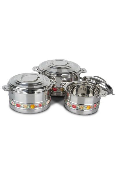 BASURRAH 3-Piece Stainless Steel Food Container Set – 4L, 6L & 8L Insulated Hot & Cold Servers