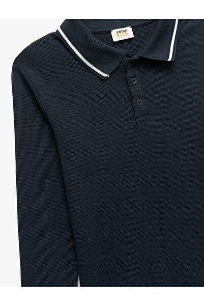 Koton Bavlněné tričko s dlouhým rukávem a polo límečkem na knoflíky