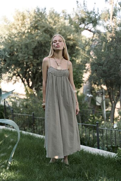 BOHEMAİ Torrora Long Khaki Linen Dress