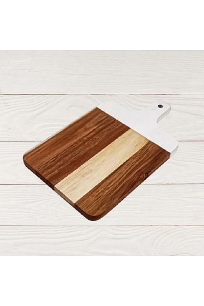 BASURRAH Wooden serving platter with white handle