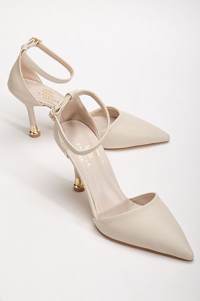 Entella Store Pantofi stiletto cu toc elegant, din piele, bej, cu spatele închis