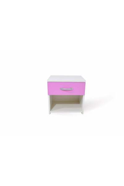 haaus.ro Leco Bedside Table, 1 Drawer, White/Pink, 40 x 35 x 40 cm