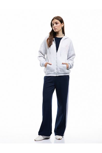 Koton Raised Kangaroo Pocket Hooded Bow Back Printed Zippered Oversize Sweatshirt