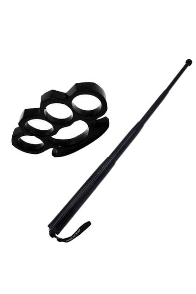 dalimag Set de autoapărare cu baston telescopic, material oțel, 64 cm, 4 secțiuni, negru, toc din piele