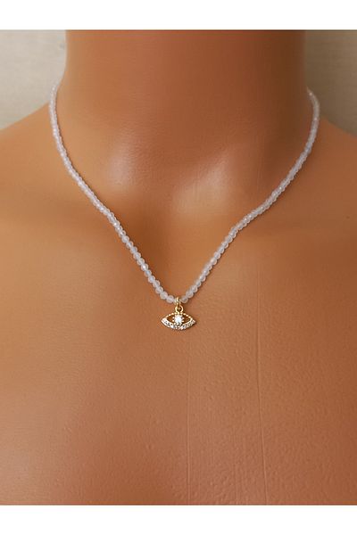 LemaStone Natural Stone Necklace ;Cat's Eye Stone and Zircon Stone Eye Pendant