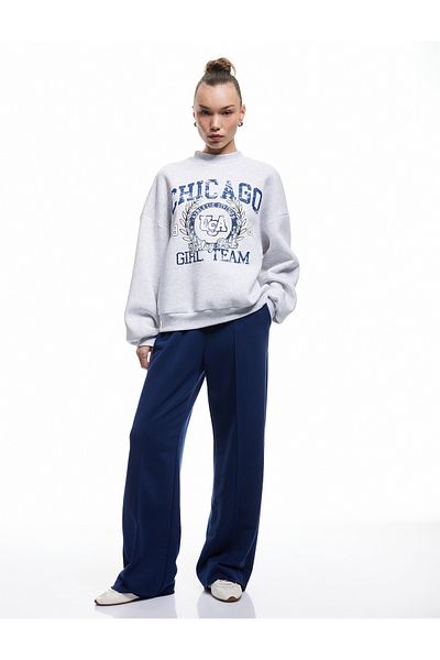 Koton Printed Hooded Long Sleeve Stand Collar Sweatshirt