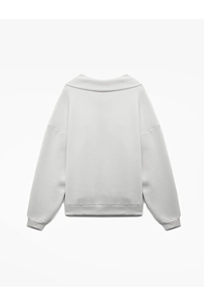 Koton Raised Long Sleeve Half Zip Collar Embroidered Oversize Sweatshirt