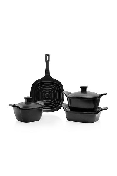 Schafer Felsen Square Ceramic Pot Set 7 Pieces-Black