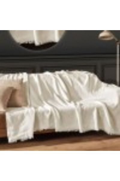 Viaden Thin Fringed Blanket, 170x200cm, Merlin Ecru