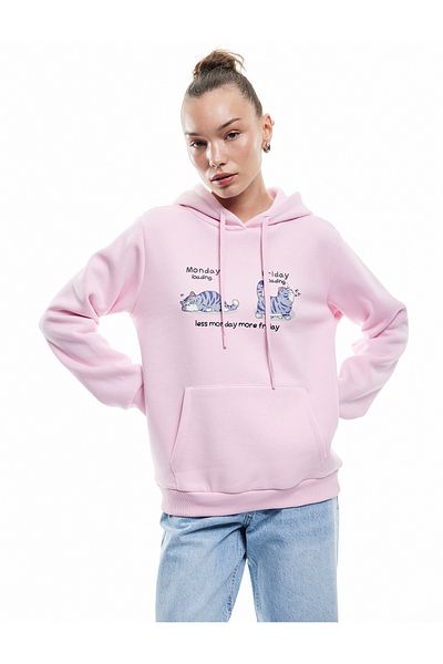 Koton Cotton Long Sleeve Kangaroo Pocket Detailed Hooded Printed Sweatshirt