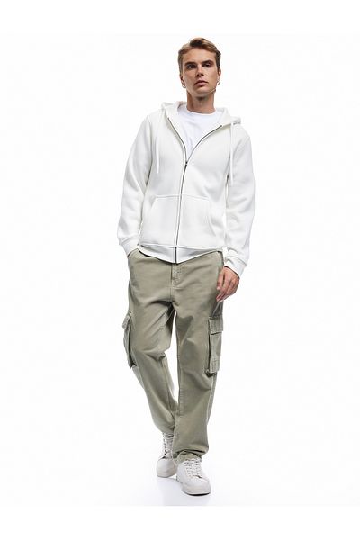 Koton Long Sleeve Hooded Zippered Kangaroo Pocket Sweatshirt