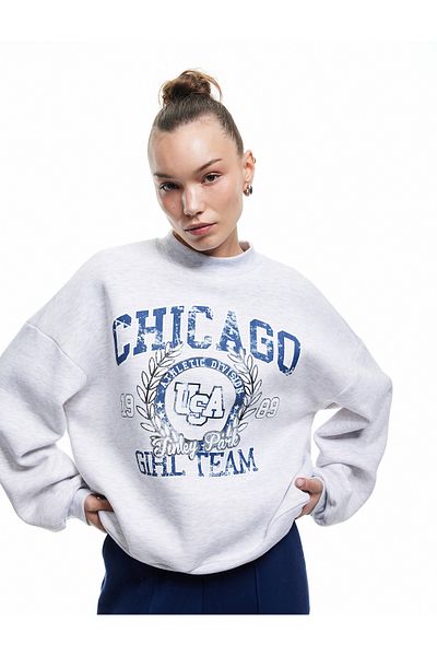 Koton Printed Hooded Long Sleeve Stand Collar Sweatshirt