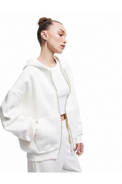 Koton Raised Hooded Long Sleeve Zippered Sweatshirt