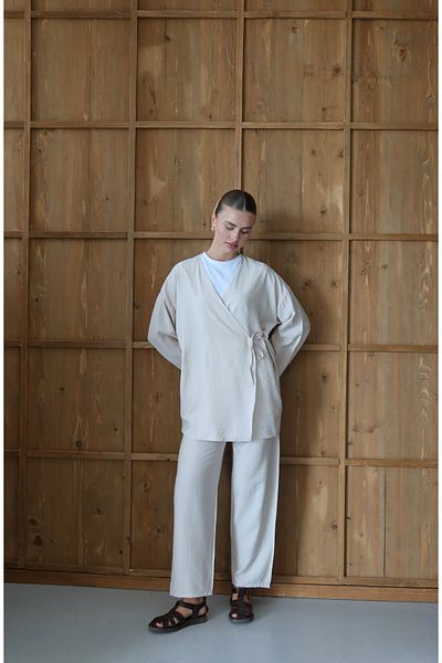 ilmek Women's Crinkle Textured Wrap Kimono Set