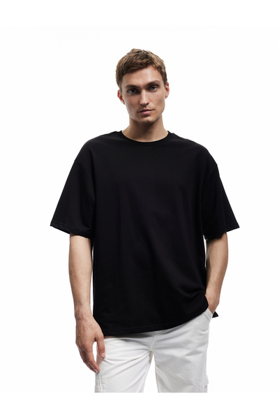 Koton Short Sleeve Label Detailed Tok Fabric Crew Neck Cotton Oversize T-Shirt