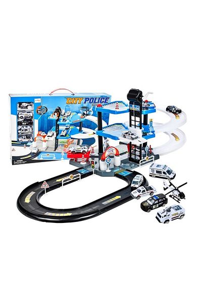 MalPlay MalPlay Police Garage, with 4 cars, 1 helicopter, 2-level track