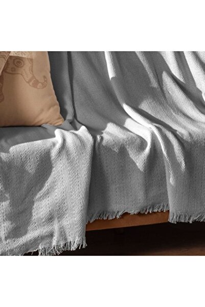 Viaden Thin Fringed Throw Blanket, 170x200cm, Merlin Light Gray