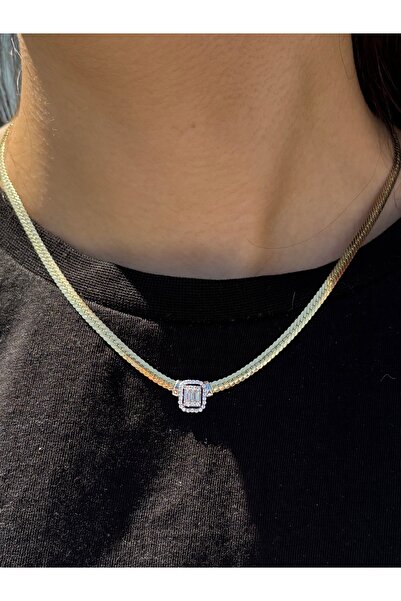 Has Kuyumcum 14 Ayar Altın Baget Taşlı Yılan Sırtı Kolye