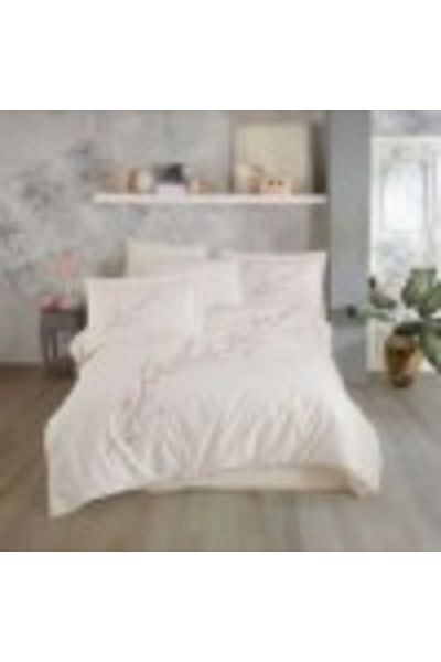Hobby Lenjerie pat dublu din poplin fin cu broderie florala, ceaceaf pilota 200 x 220 cm, Vera Crem