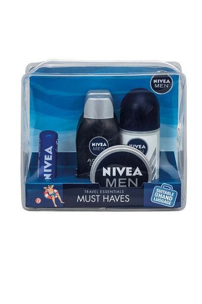 NIVEA Set Men Travel Bag: 2x Gel de dus Energy, roll-on Sensitive, Crema , Balsam de buze