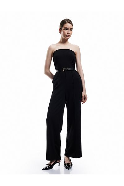 Koton Crepe Scuba Fabric Sleeveless Pocket Long Strapless Jumpsuit
