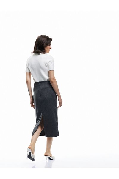 Koton Slim Fit Midi Length Pencil Skirt with Glitter Metallic Thread Detail and Slit Detail