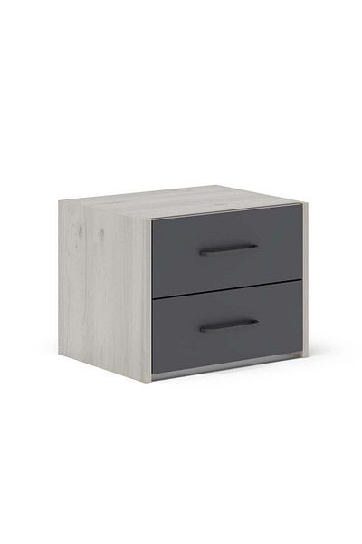 haaus.ro Malmo Bedside Table, 2 Drawers, White Oak/Anthracite, 50 x 40 x 40 cm
