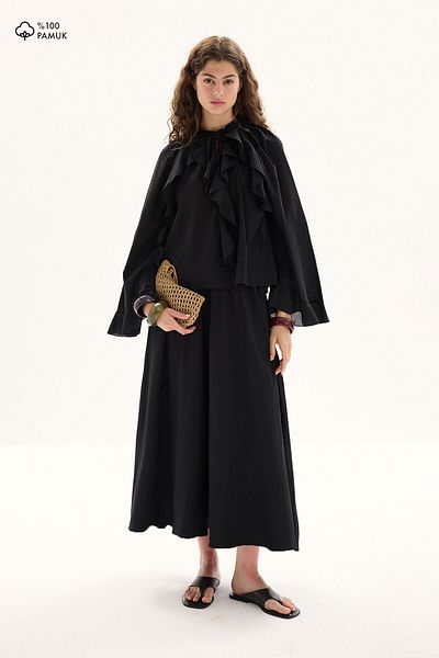 Hooopstore Boho Voile Black Blouse Skirt Set