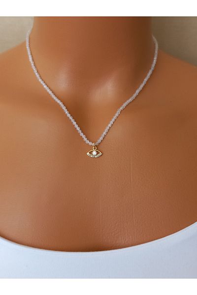 LemaStone Natural Stone Necklace ;Cat's Eye Stone and Zircon Stone Eye Pendant