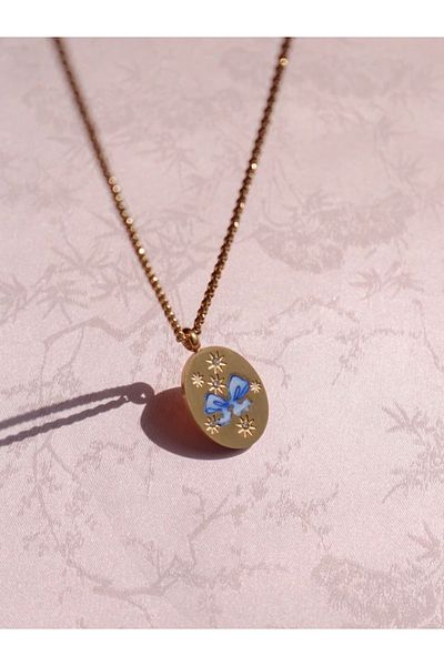 Reorah Collection Vintage Blue Bow Steel Necklace