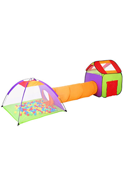 ideal STORE Σετ σκηνής 3 σε 1 για παιδιά - σκηνή σπιτιού, ιγκλού και τούνελ, 200 μπάλες