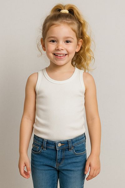 Kyex >Pure Dots Girl's Ribbed Summer White Body Blouse