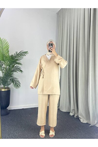 Esre Store 3500 - Σετ κιμονό από λινό ύφασμα σε μπεζ απόχρωση